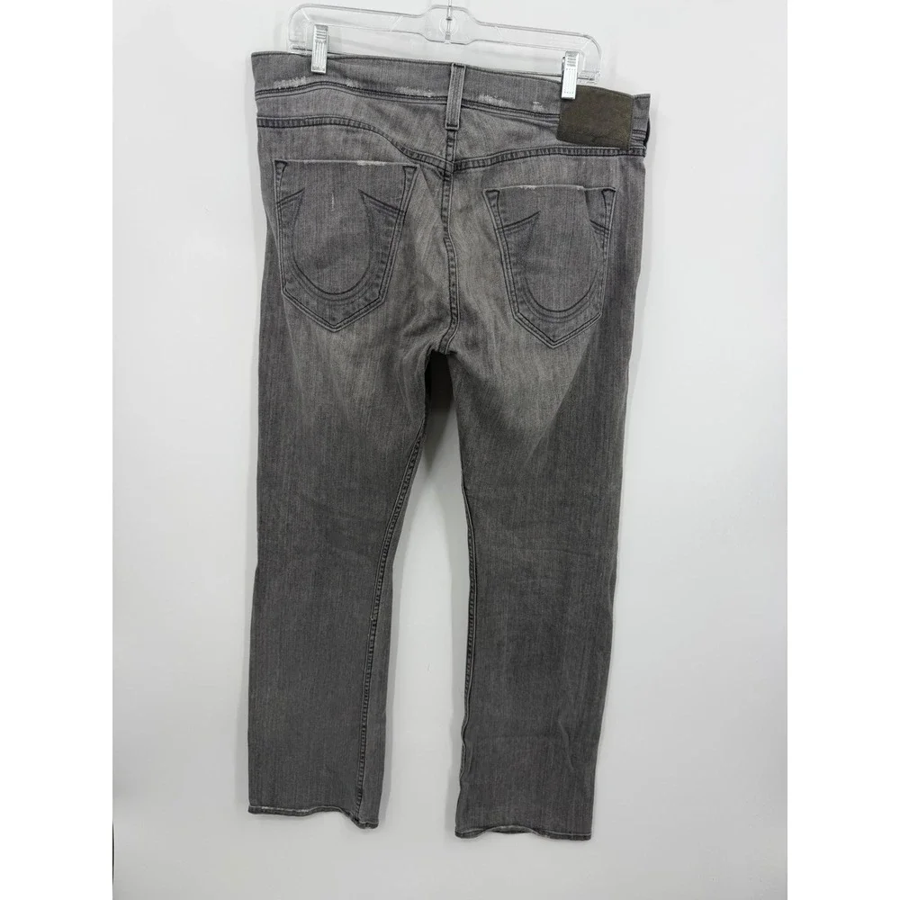True Religion Danny Straight Jeans Mens 33 Gray Faded Whiskered MAXT36U24